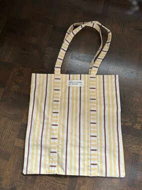 Sézane striped canvas tote in cream, yellow, brown